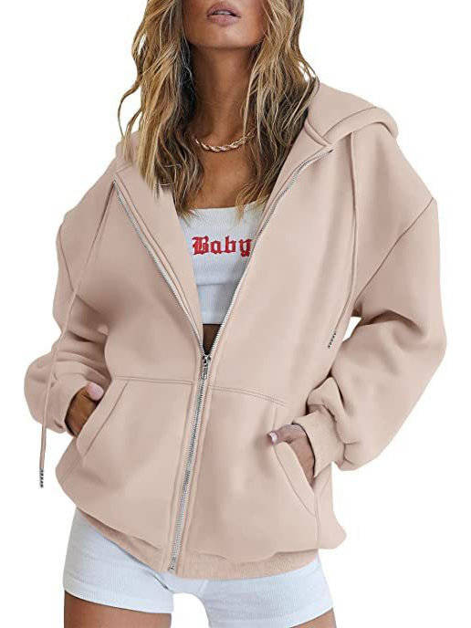 Women's Zip Up Hoodies, 2026 Oversized Sweatshirt, Spring Fall Layering Jacket with Pockets, Casual Track Outfit, Cozy Fleece Winter Clothes