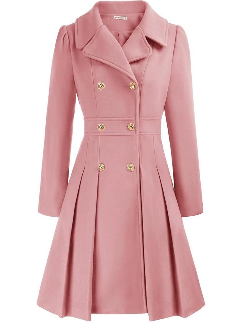Womens Double Breasted Trench Coat, Thick A Line Peacoat, Notch Lapel with Pockets