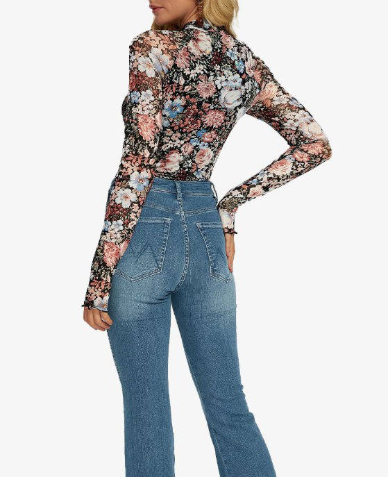 Women's Lace Sheer Floral Mesh Tops, Slim Fitted Lightweight Going Out Top, Fashion Fall Outfits with Thumb Holes