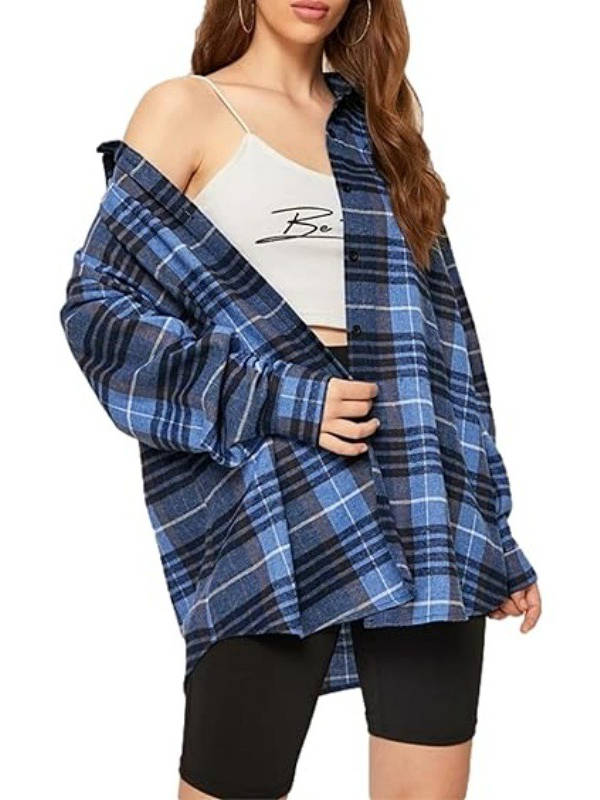 Women's Flannel Plaid Shirts, Oversized Button Down Shirt, Casual Flannel Blouse Top