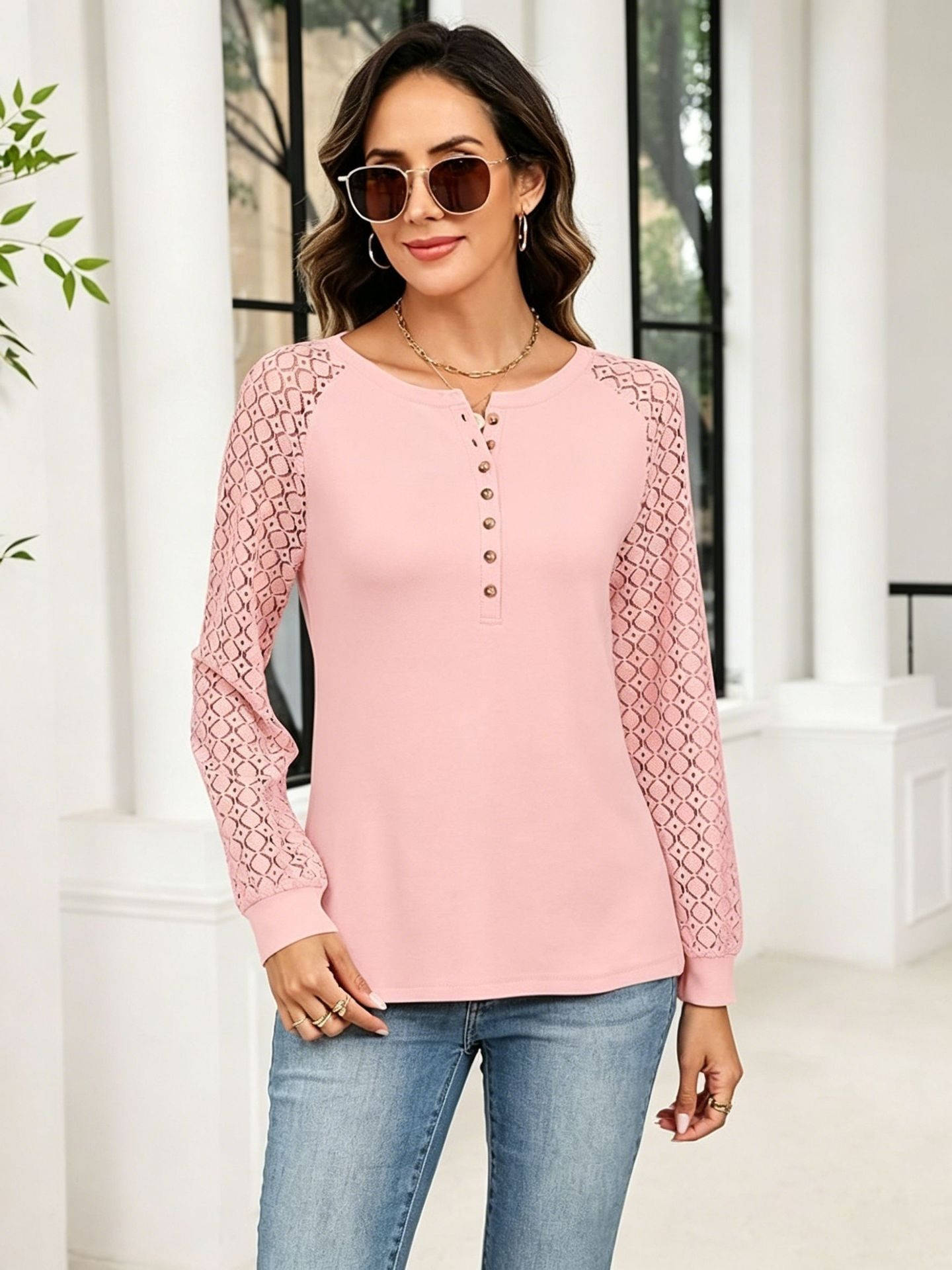 Women's Lace Long Sleeve Tops, Henley Shirts, Casual Blouses, T-Shirts, Fall Clothes