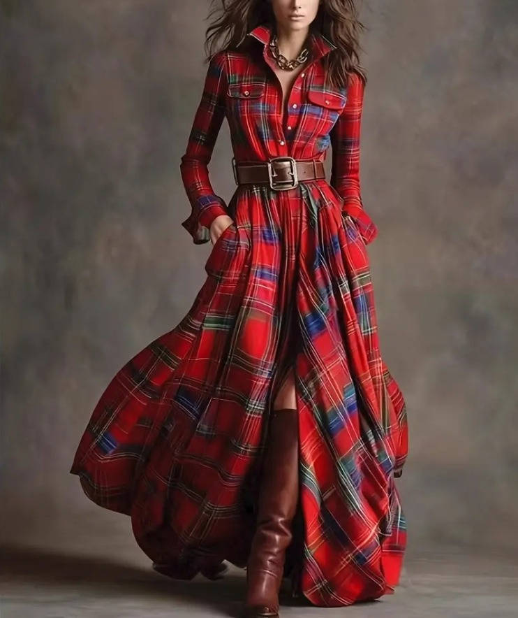 Women's Shirt Dress, Classic Button Up, Belted Waist, Elegant Casual Dress