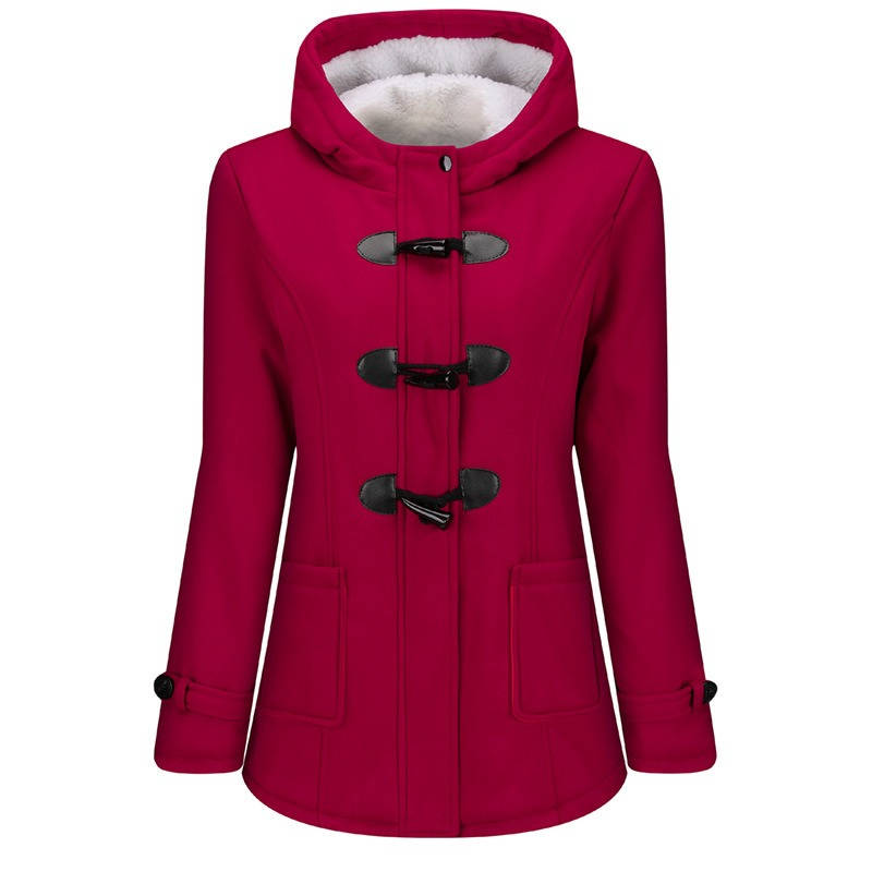 Womens Sherpa Lined Winter Jacket, Hooded Fleece Duffle Coat with Toggle Closure
