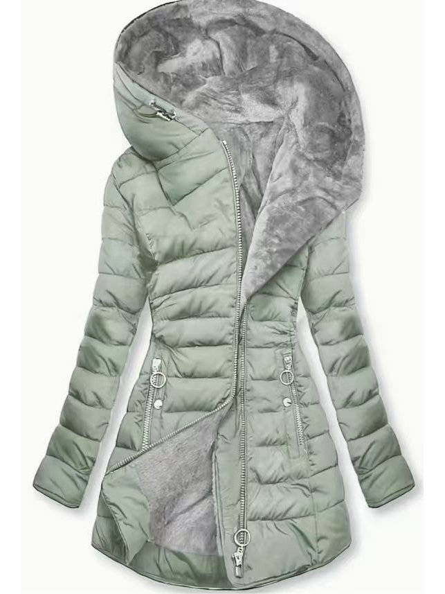 Women's Fur Hooded Puffer Coat, Long Quilted Winter Jacket, Warm Insulated Winter Outerwear