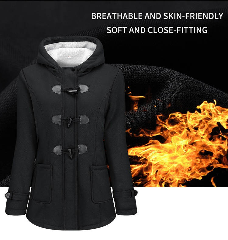 Womens Sherpa Lined Winter Jacket, Hooded Fleece Duffle Coat with Toggle Closure