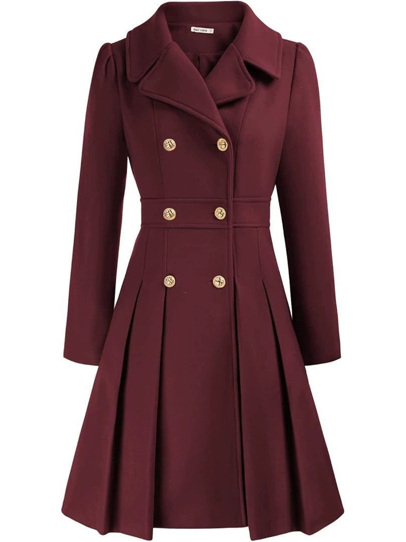 Womens Double Breasted Trench Coat, Thick A Line Peacoat, Notch Lapel with Pockets