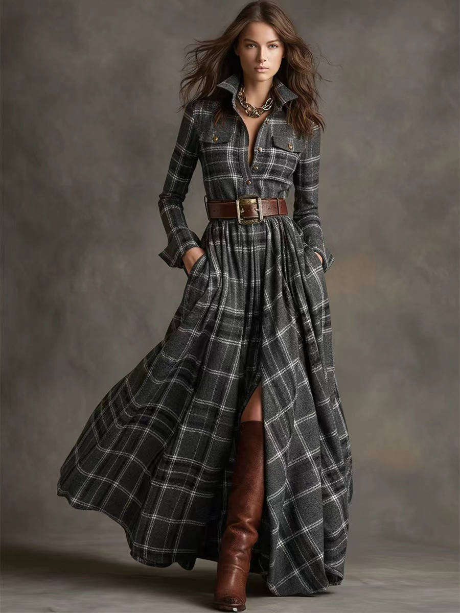 Women's Shirt Dress, Classic Button Up, Belted Waist, Elegant Casual Dress