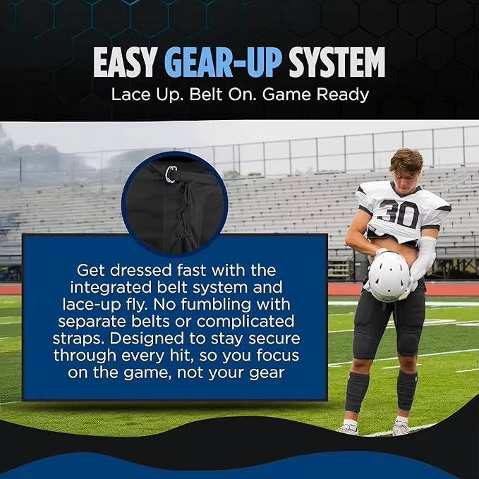 Mens Double Knit Integrated Football Practice Pants, Adult Padded Football Pants
