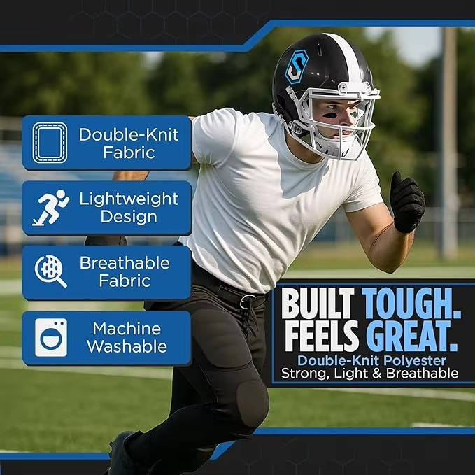 Mens Double Knit Integrated Football Practice Pants, Adult Padded Football Pants
