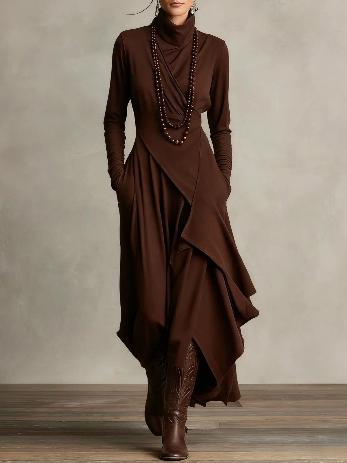 Womens High Neck Maxi Dress, Elegant Long Dress, Sophisticated Formal Occasion Wear