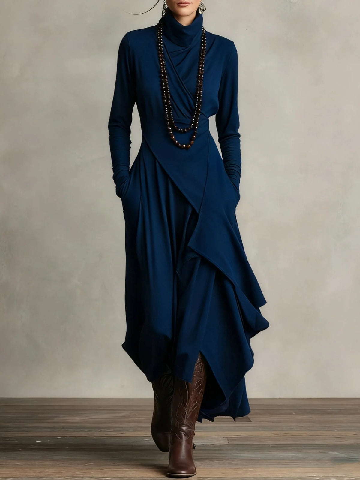 Womens High Neck Maxi Dress, Elegant Long Dress, Sophisticated Formal Occasion Wear