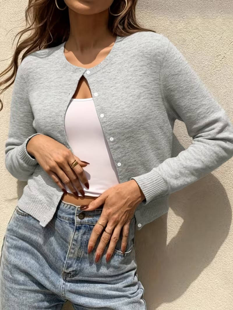 Women's Cropped Cardigan Sweaters, Crew Neck Long Sleeve Button Up Lightweight Knit Trendy Sweater 2026