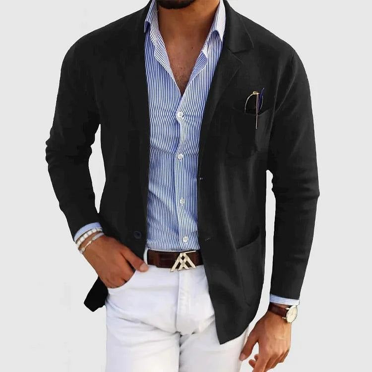 Slim Fit Cotton Blend Blazer with Lapel Collar and Single Breasted Closure