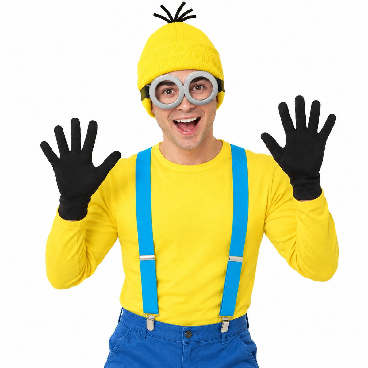 Halloween Costume for Adults, 4 Pcs Yellow Costume Set with Hat Goggles Gloves and Suspenders