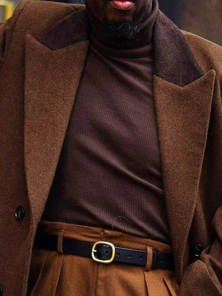 Mens Long Trench Coat, Full Length Double Breasted Overcoat, Classic Winter Coat