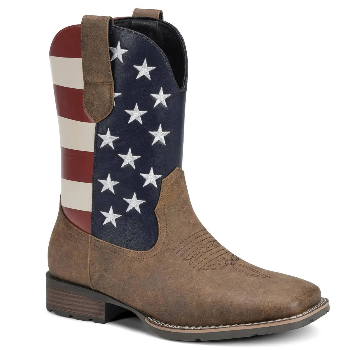 Mens Cowboy Boots, Western Boots with Embroidered Design, Slip Resistant Square Toe Chunky Heel Ankle  Boots