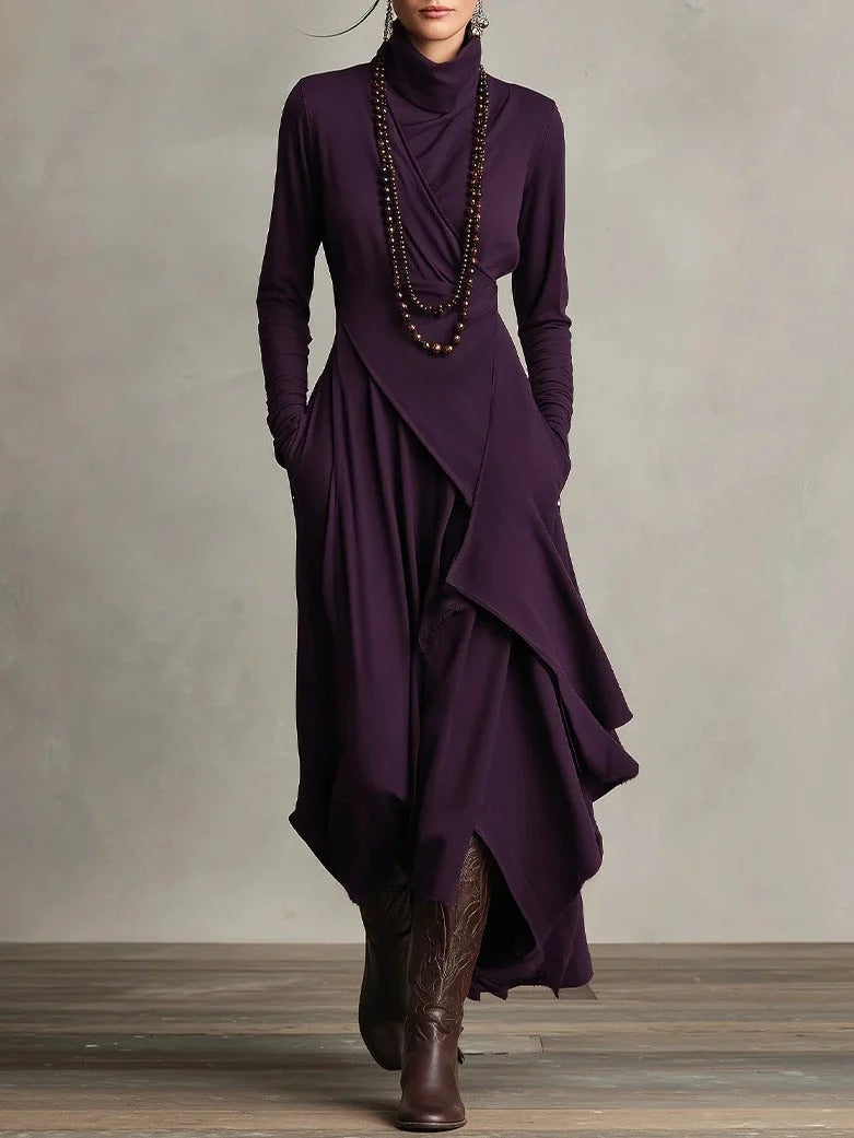 Womens High Neck Maxi Dress, Elegant Long Dress, Sophisticated Formal Occasion Wear