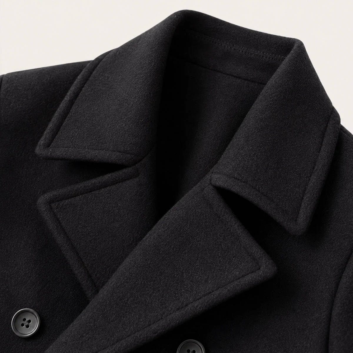 Men's Black Wool Peacoat, Double Breasted, Warm Winter Coat, Classic Button Front Jacket
