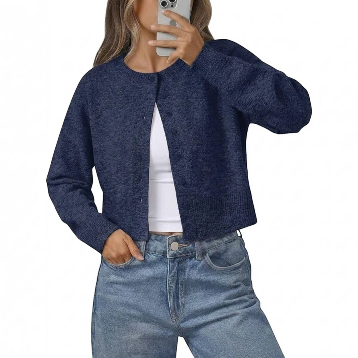 Womens Cropped Button Down Cardigan - Lightweight Knit Sweater