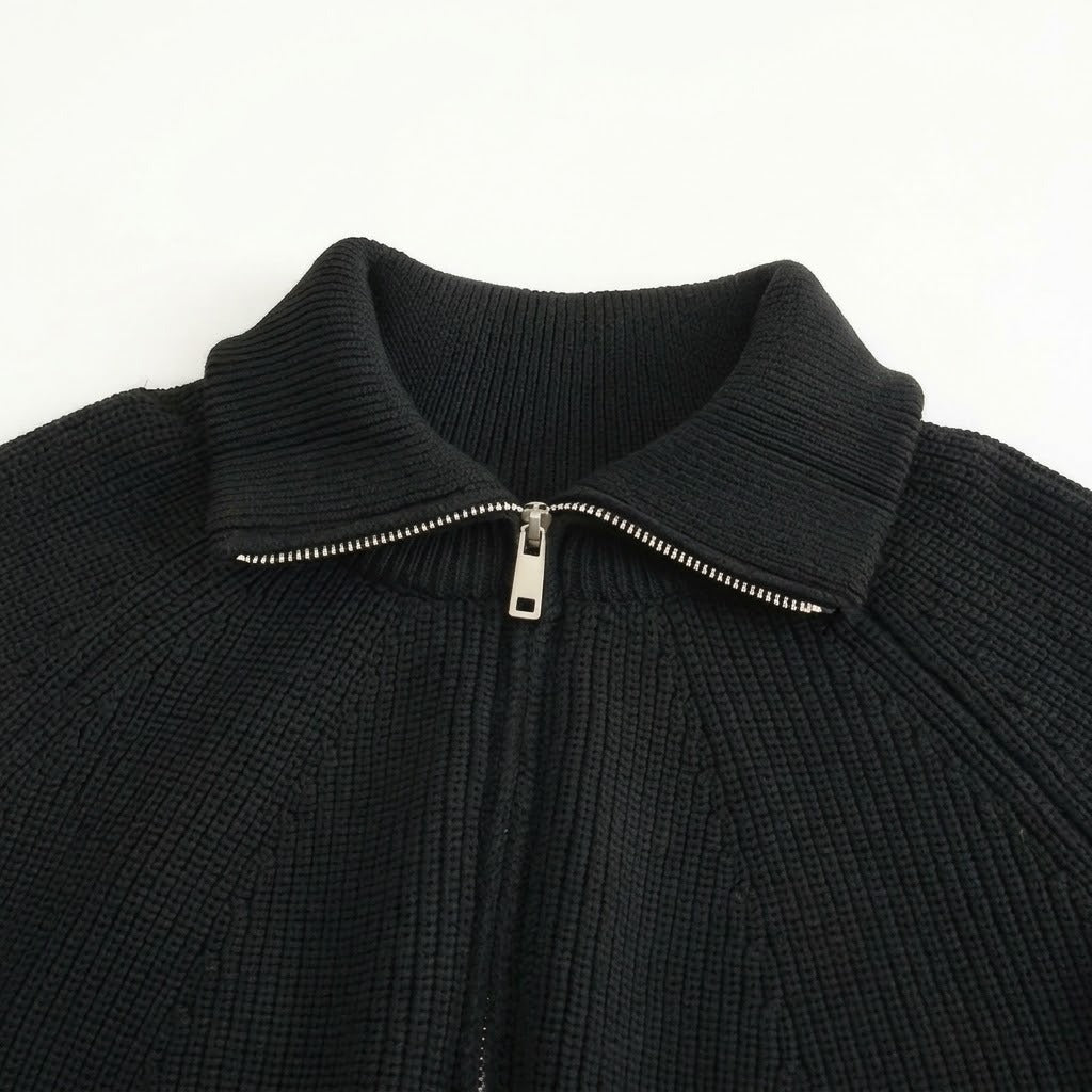 Mens Thick Knit Zip Front Sweater, Solid Color Casual Pullover with Classic Neckline, Medium Stretch Minimalist Knitwear for Autumn and Daily Wear