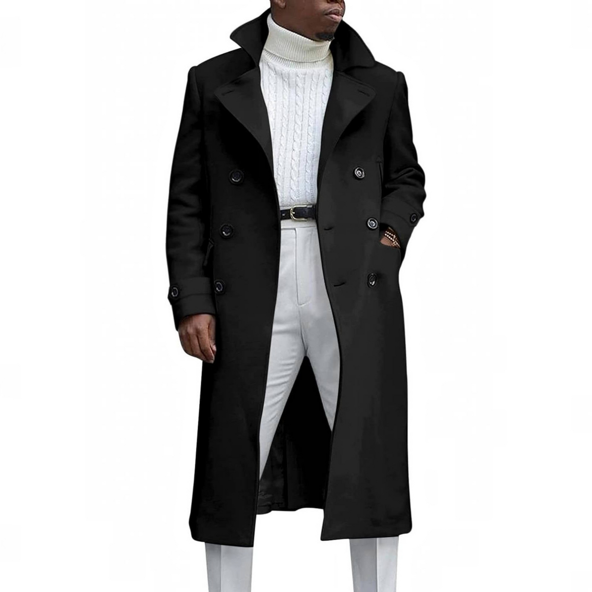 Mens Trench Coat, Double Breasted Peacoat, Notch Lapel Casual Winter Coat