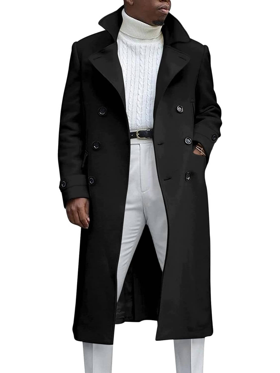Mens Trench Coat, Double Breasted Peacoat, Notch Lapel Casual Winter Coat