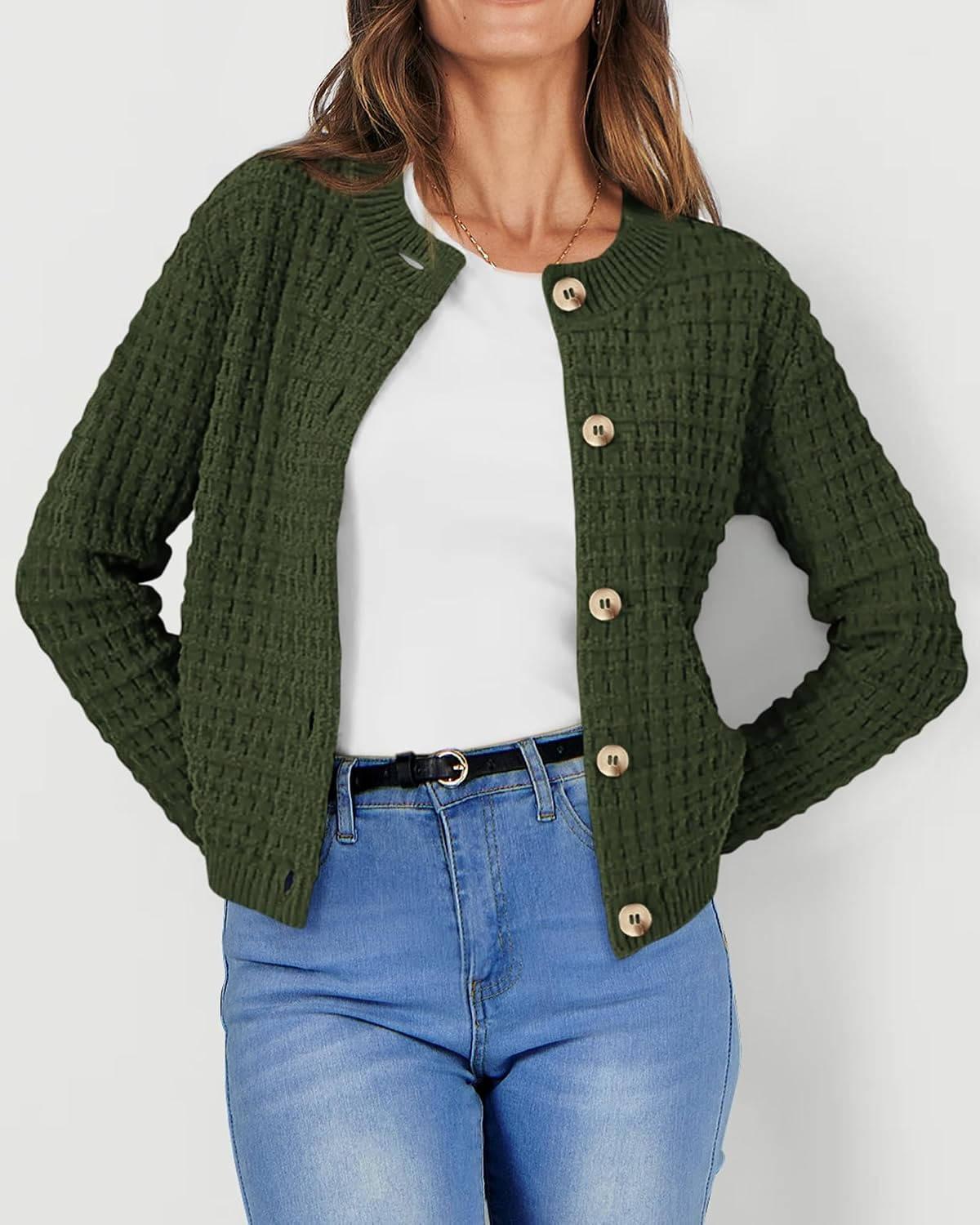Womens Fall Lightweight Cardigan Sweater, Cozy Knit Cotton Long Sleeve Button Up Open Front