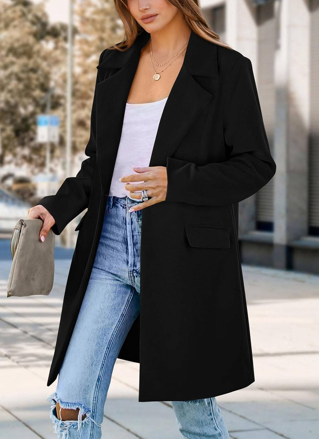 Womens Long Blazer Jacket, Business Casual Workwear
