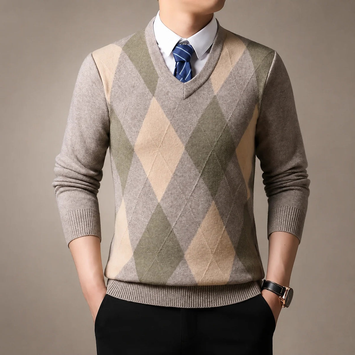 Men’s Argyle V Neck Sweater