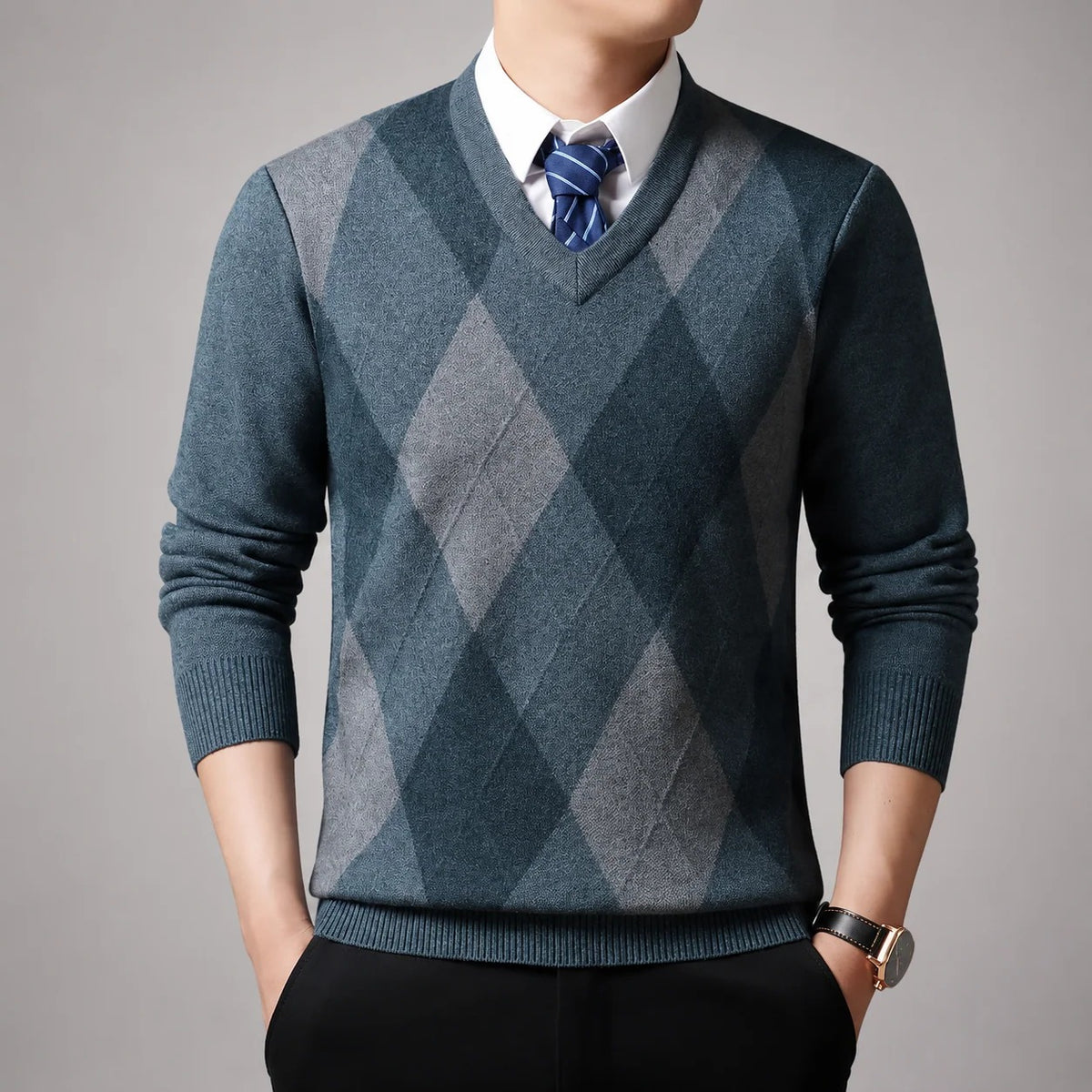 Men’s Argyle V Neck Sweater