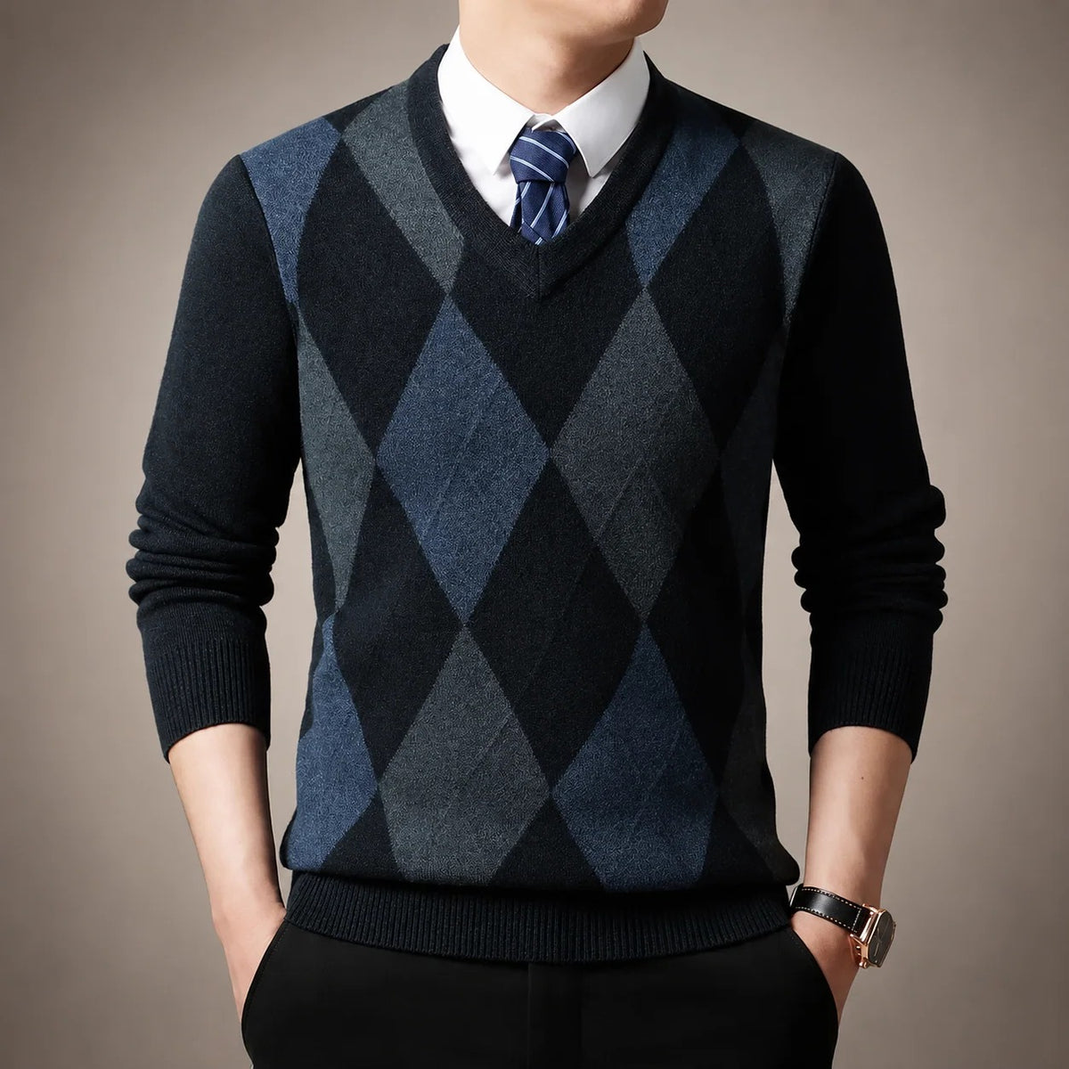 Men’s Argyle V Neck Sweater