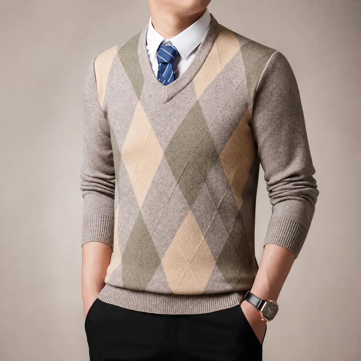 Men’s Argyle V Neck Sweater