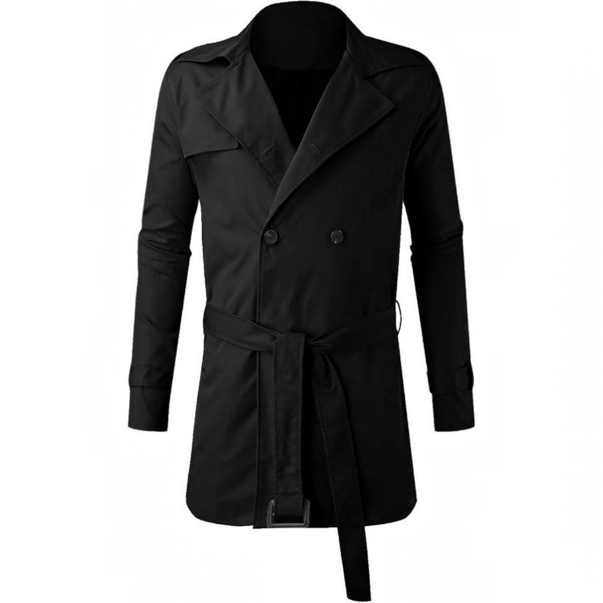 Mens Trench Coat, Belted Windproof Overcoat, Long Windbreaker Jacket