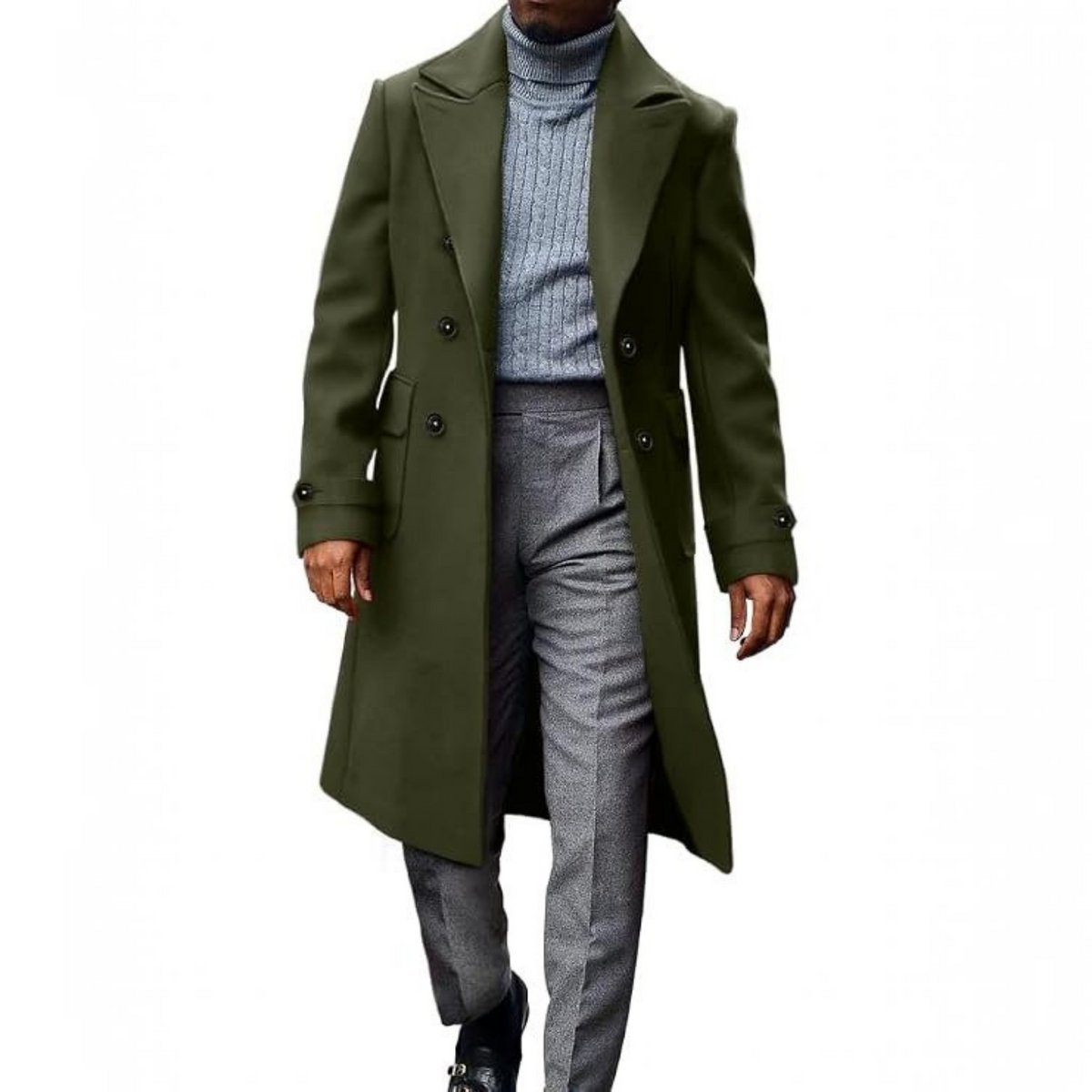 Mens Trench Coat, Double Breasted Peacoat, Notch Lapel Casual Winter Coat