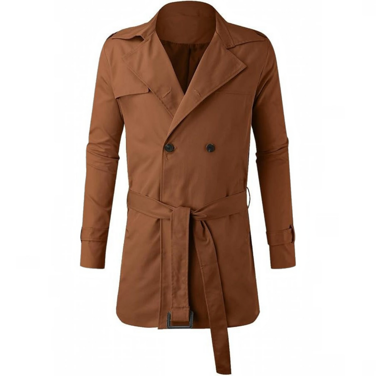 Mens Trench Coat, Belted Windproof Overcoat, Long Windbreaker Jacket