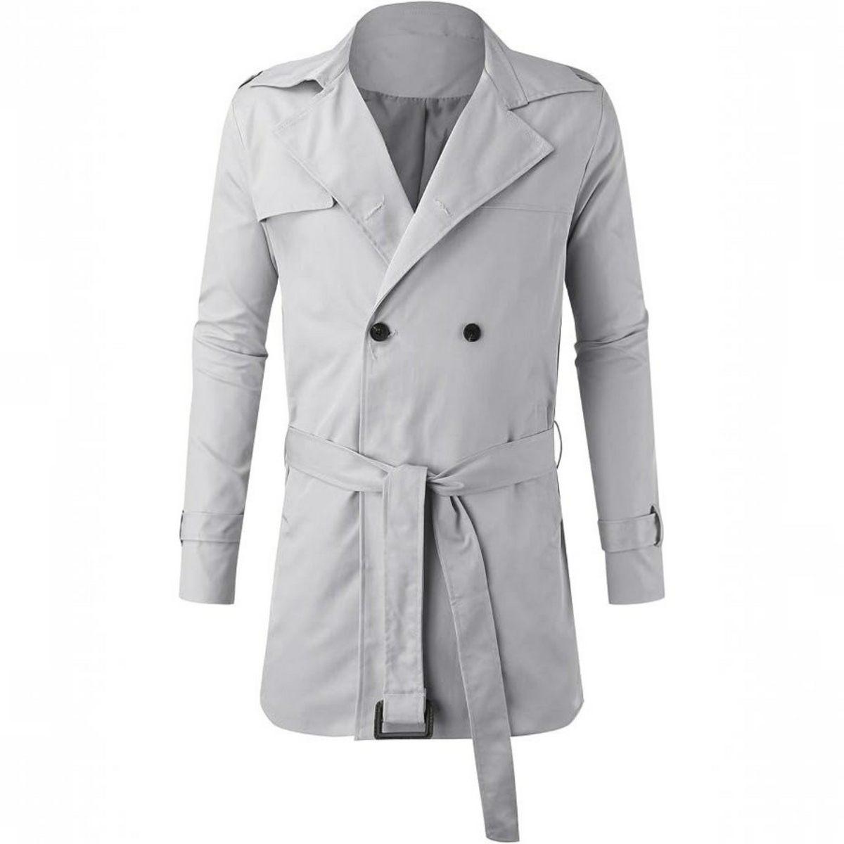 Mens Trench Coat, Belted Windproof Overcoat, Long Windbreaker Jacket