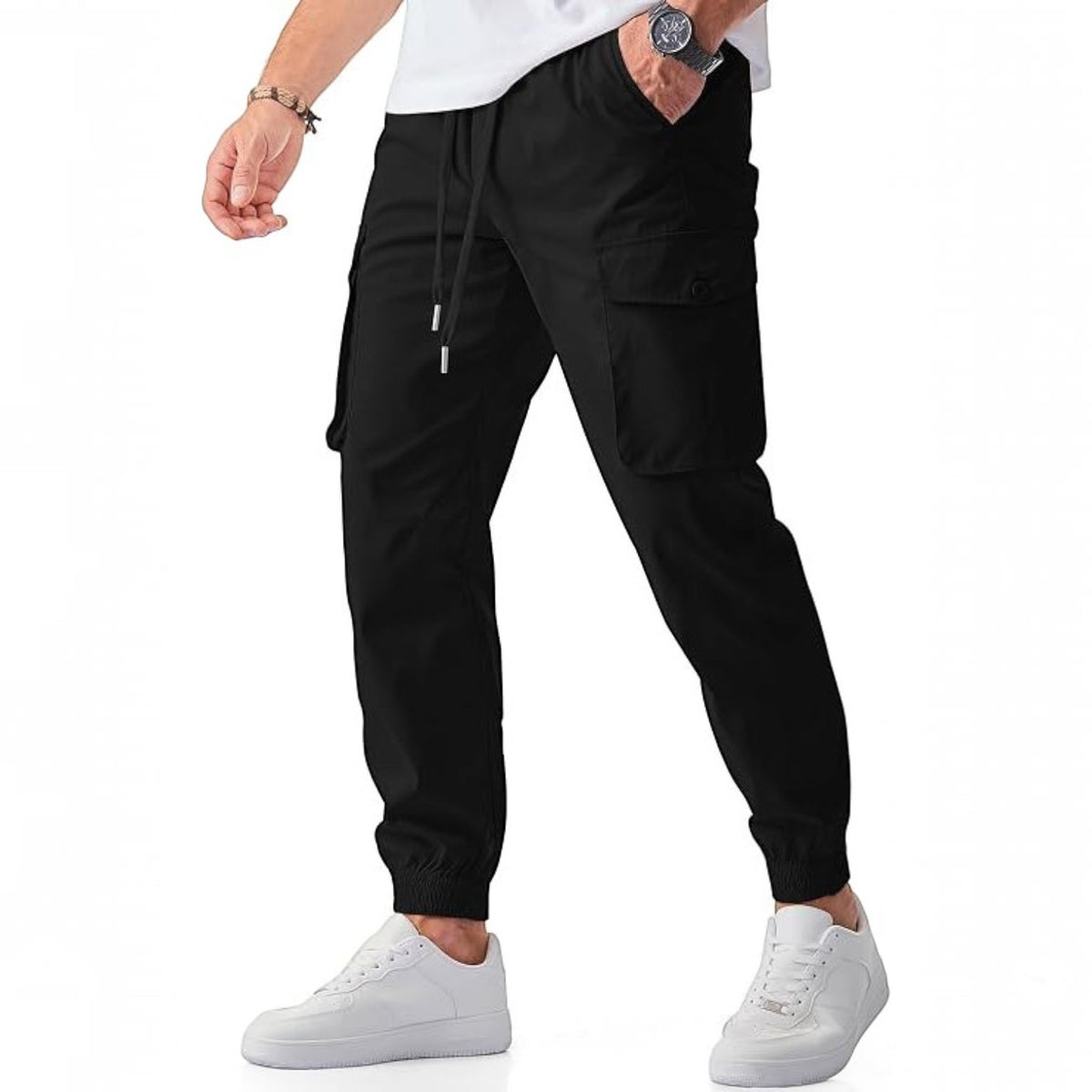 Mens Casual Cargo Jogger Pants, Stretch Elastic Waist Drawstring Tapered Sweatpants with Pockets