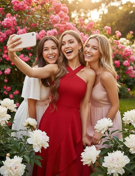 Womens Halter Formal Dress, Ruffled Hi Lo Maxi Wedding Guest and Bridesmaid Dress