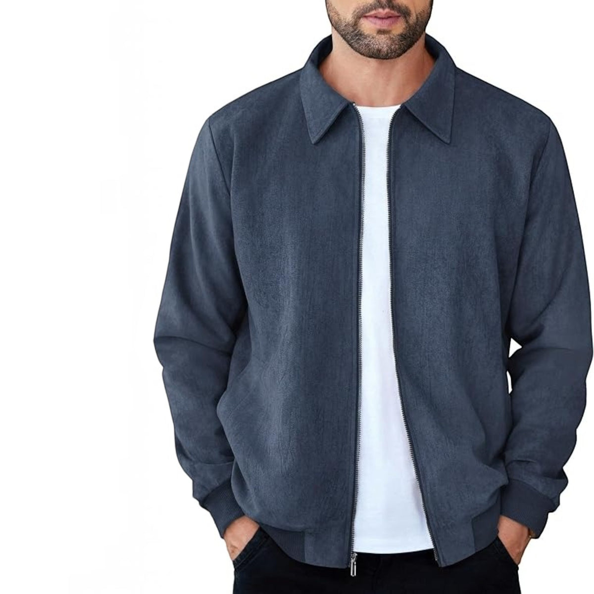 Mens Faux Suede Bomber Jacket - Lightweight Zip Up Fall Jacket