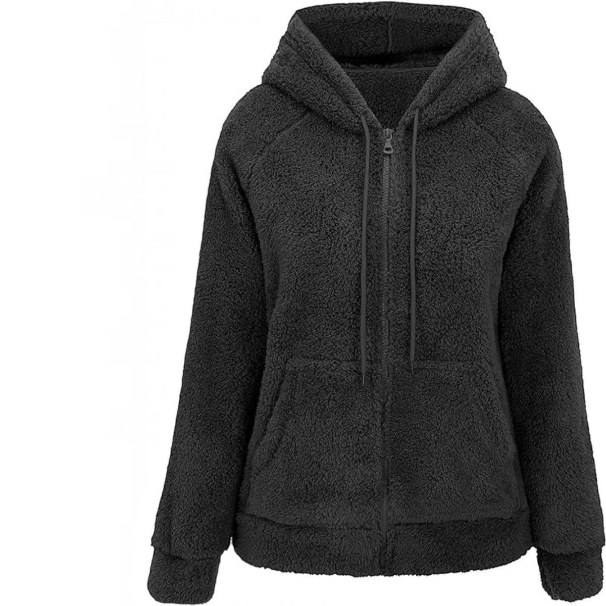 Womens Sherpa Faux Fur Jacket, Hooded Fleece Short Coat, Warm Winter Outerwear