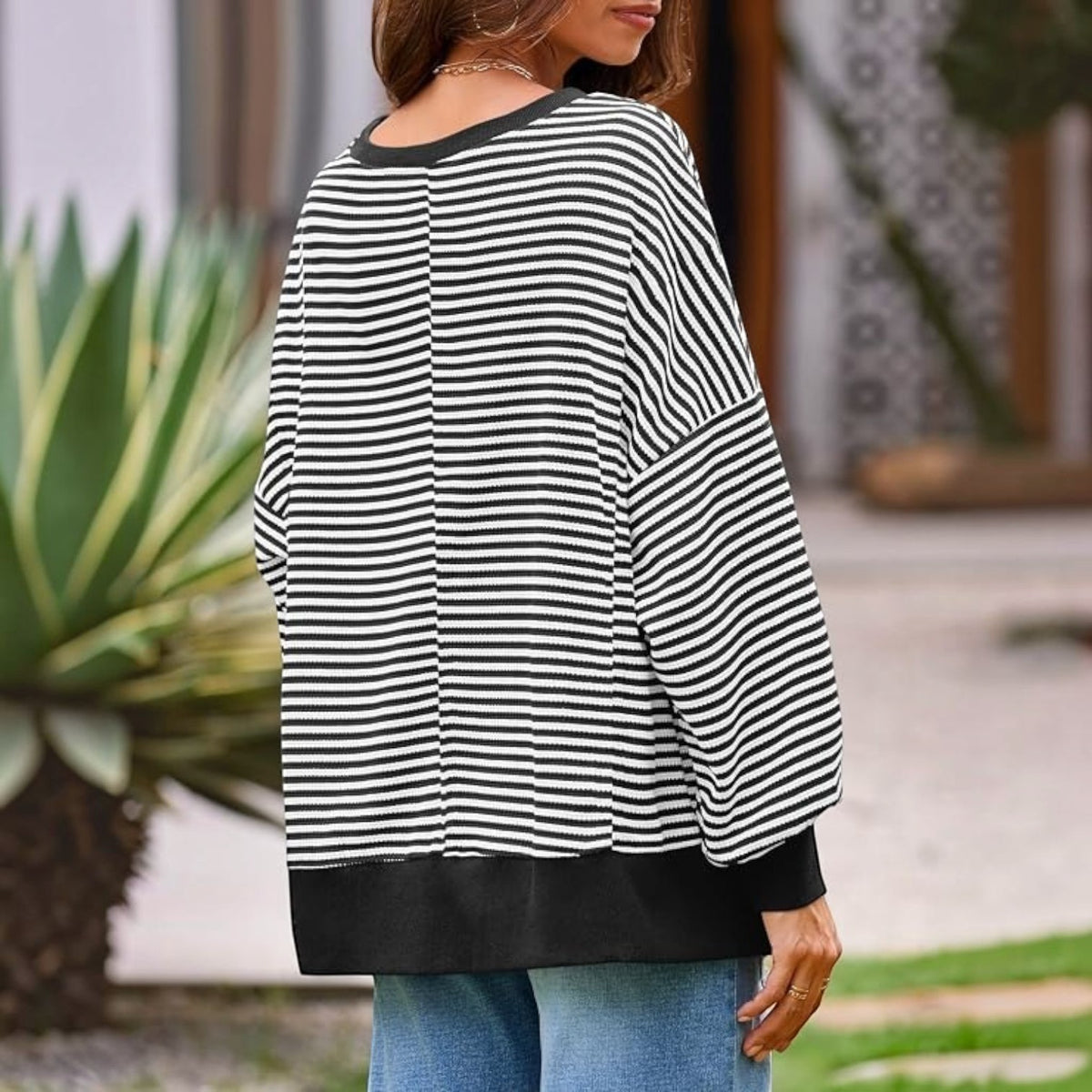 Womens Fall Oversized Sweatshirt, Casual Waffle Knit Long Sleeve Crewneck Split Pullover Tunic Tops