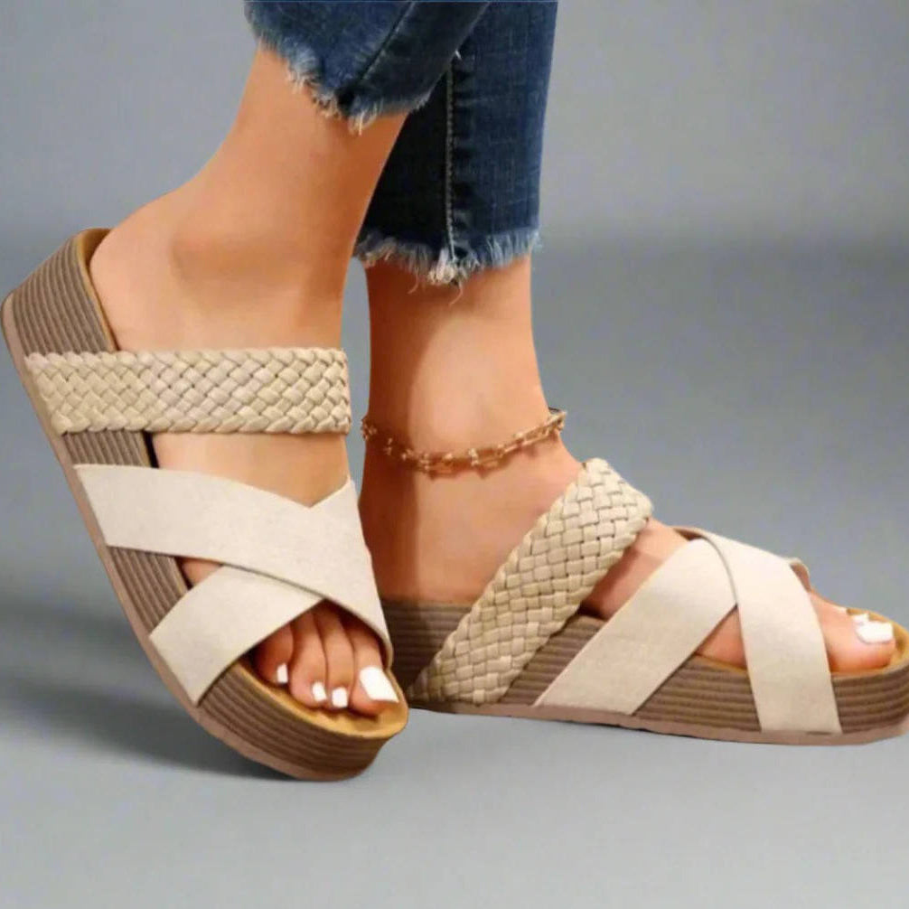 Womens Orthopedic Wedge Sandals, Open Toe Woven Crisscross Slides