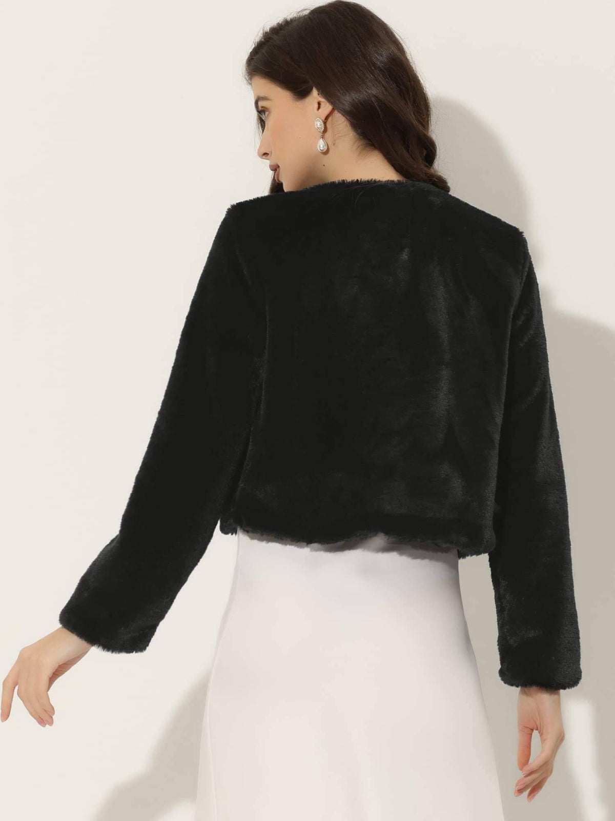 Womens Cropped Faux Fur Jacket, Long Sleeve Wedding Bolero Coat
