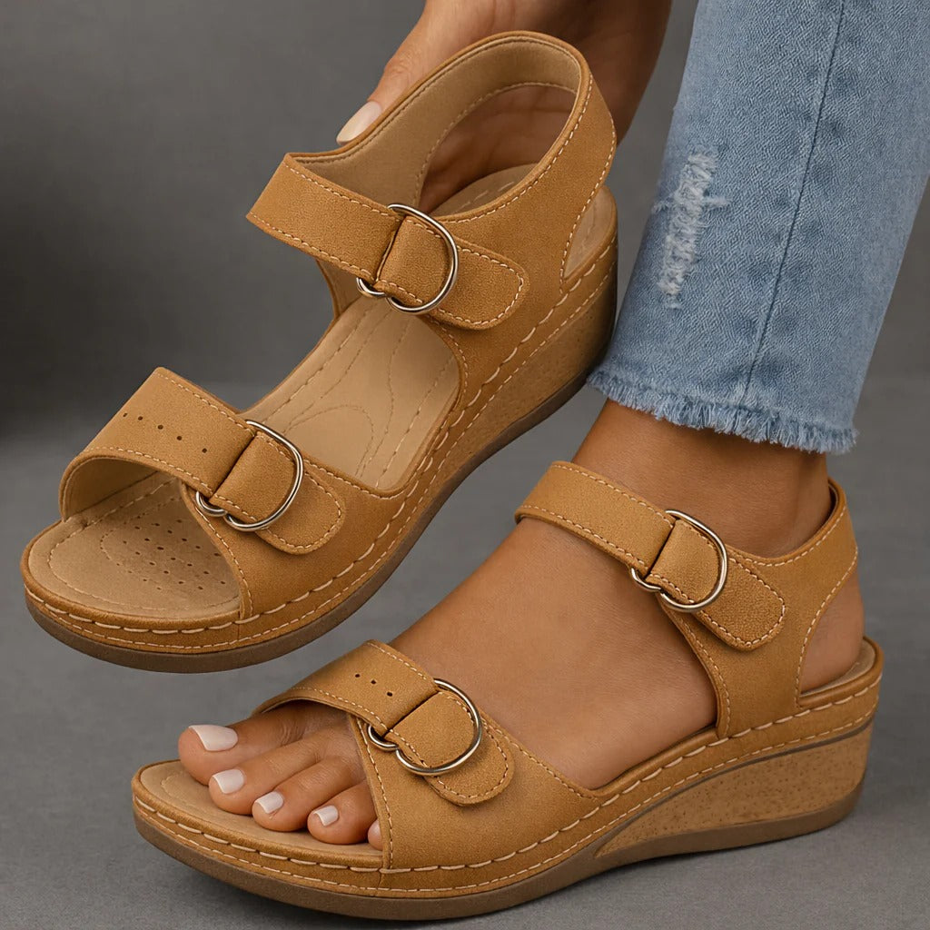 Women's Orthopedic Sandals with Wedge Heel, Comfortable Open Toe Summer Walking Sandals with Arch Support, Ergonomic Cushioning Dress Wedges for Plantar Fasciitis
