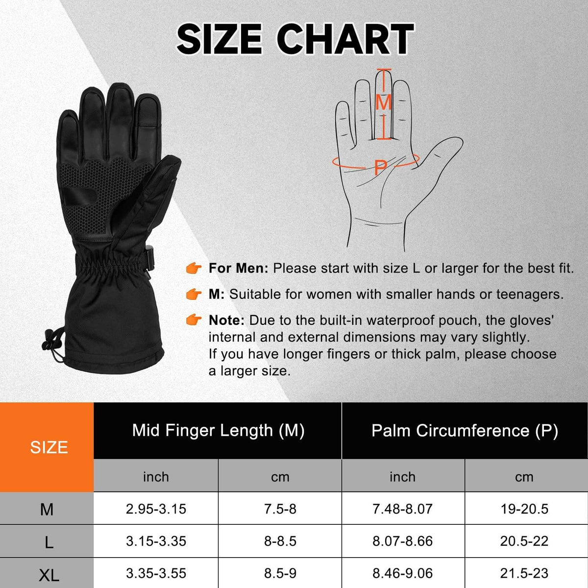 Heated Gloves for Men & Women, 5V 6000mAh Rechargeable Waterproof Electric Gloves, Non Slip for Skiing & Outdoor Work