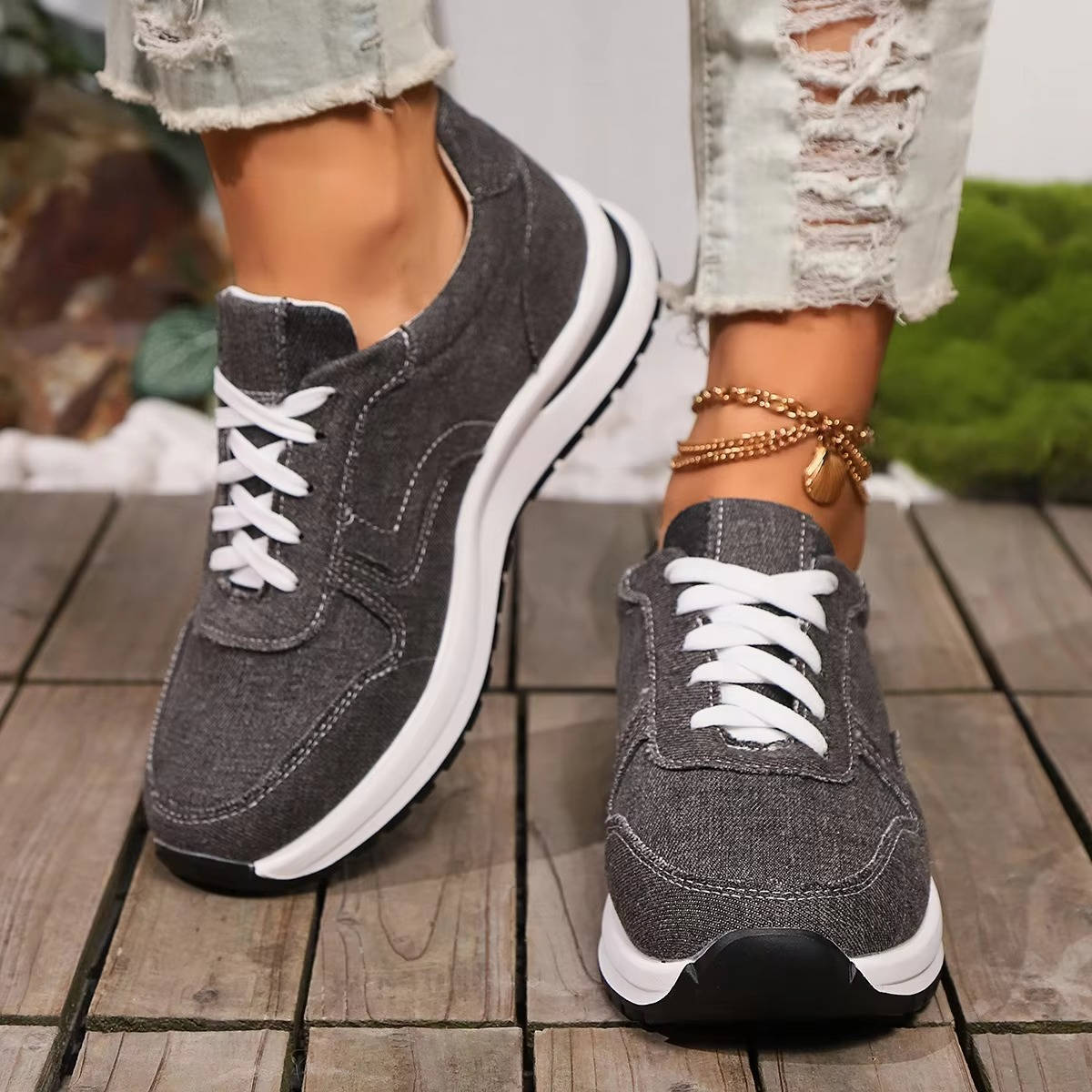Orthopedic Denim Sneakers, Arch Support Comfort Shoes for Walking and Daily Use
