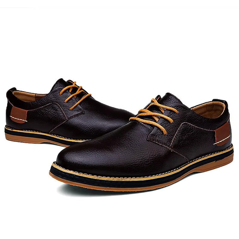 Men's Leather Oxford Shoes, Lace Up Casual Dress Shoes, Comfortable Textured Walking Shoes