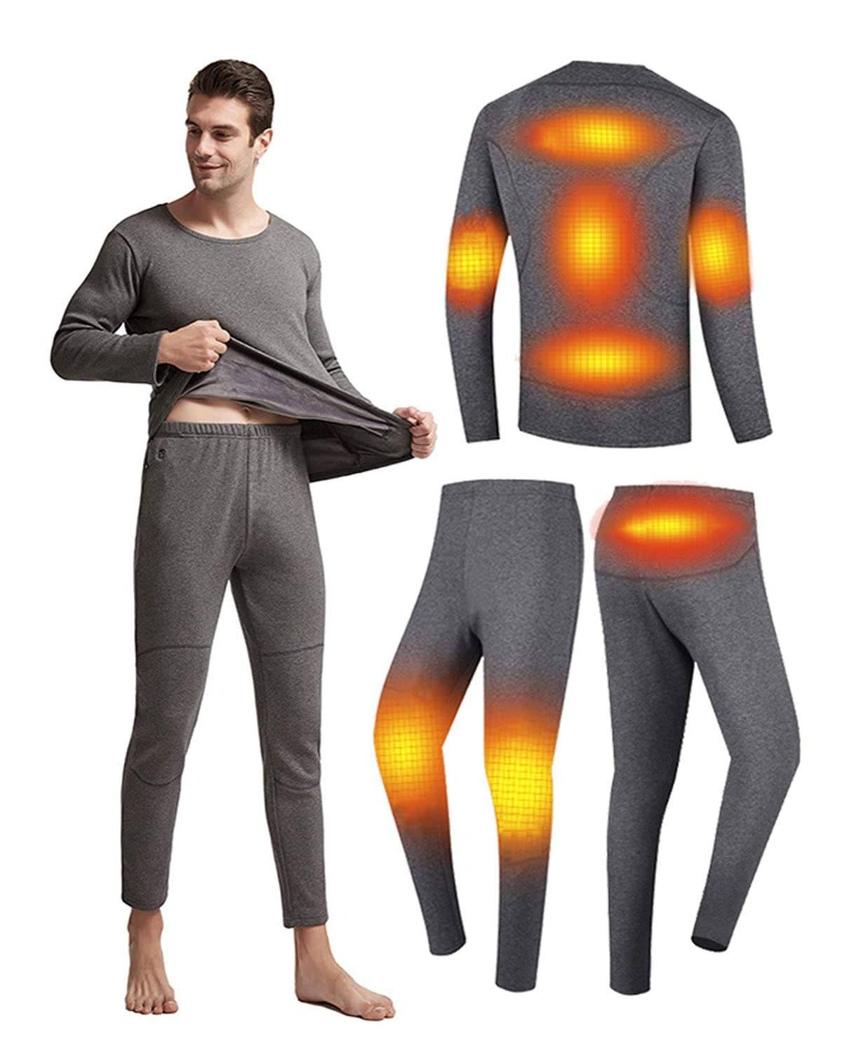 Men's Heated Thermal Underwear Set, 8 Heating Zones, Heated Shirt & Pants with 2×10000mAh Batteries