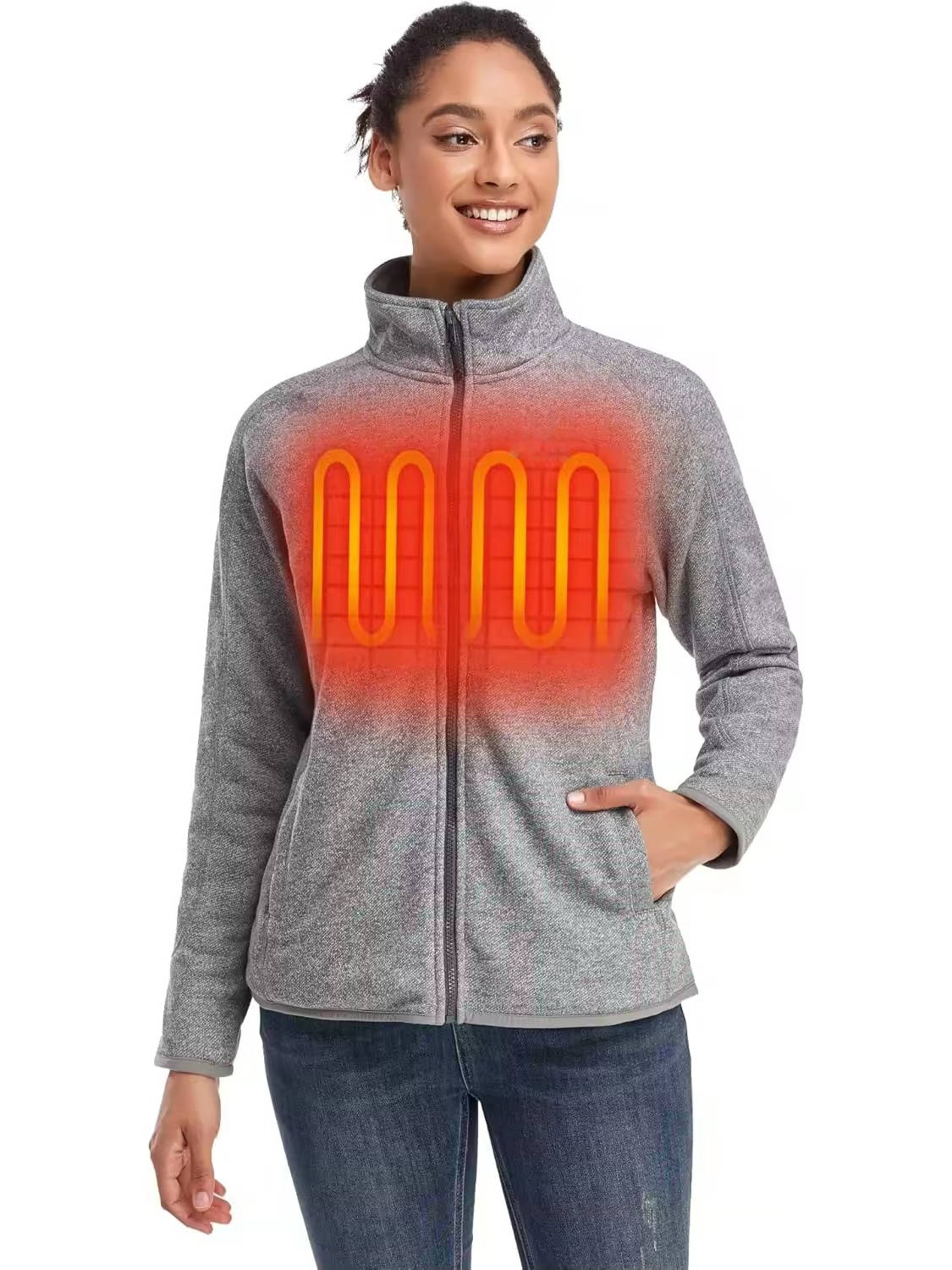Women's Heated Fleece Jacket, Lightweight 4 Zone Heated Layer for Cold Weather Outdoor Wear