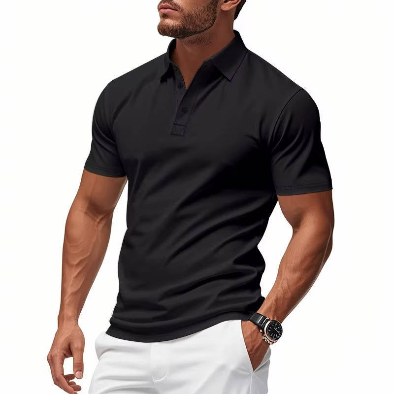 Men's Casual Polo Shirt, Business Casual Short Sleeve Tee, Lightweight Slim Fit Solid Color Polo Top